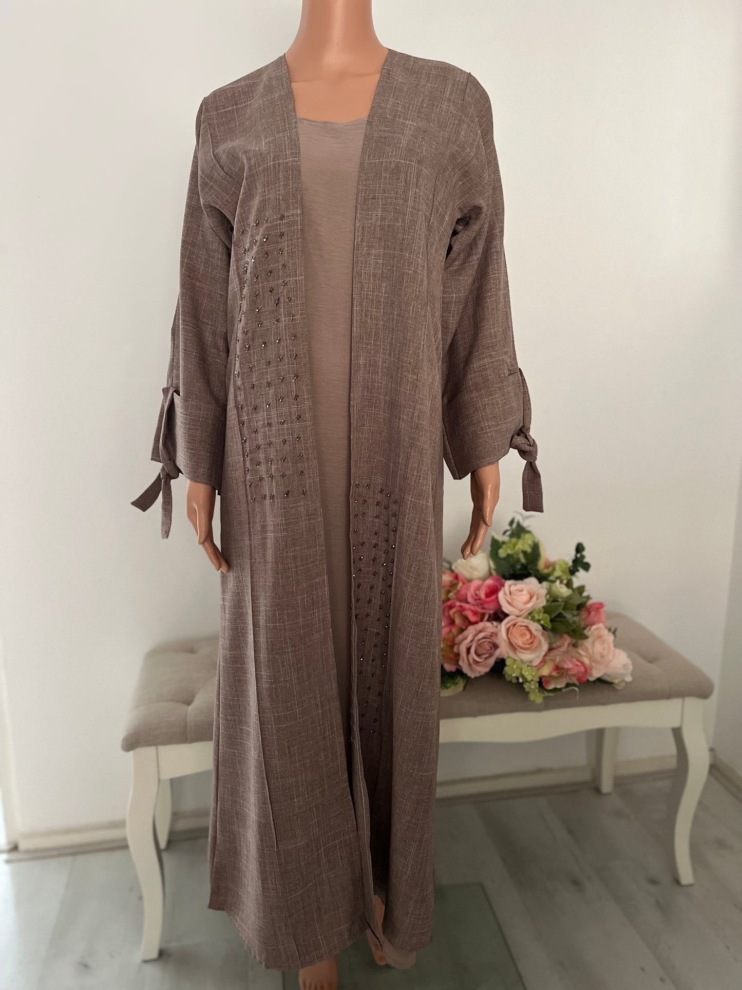 EMIRATES LINNEN TAUPE KIMONO