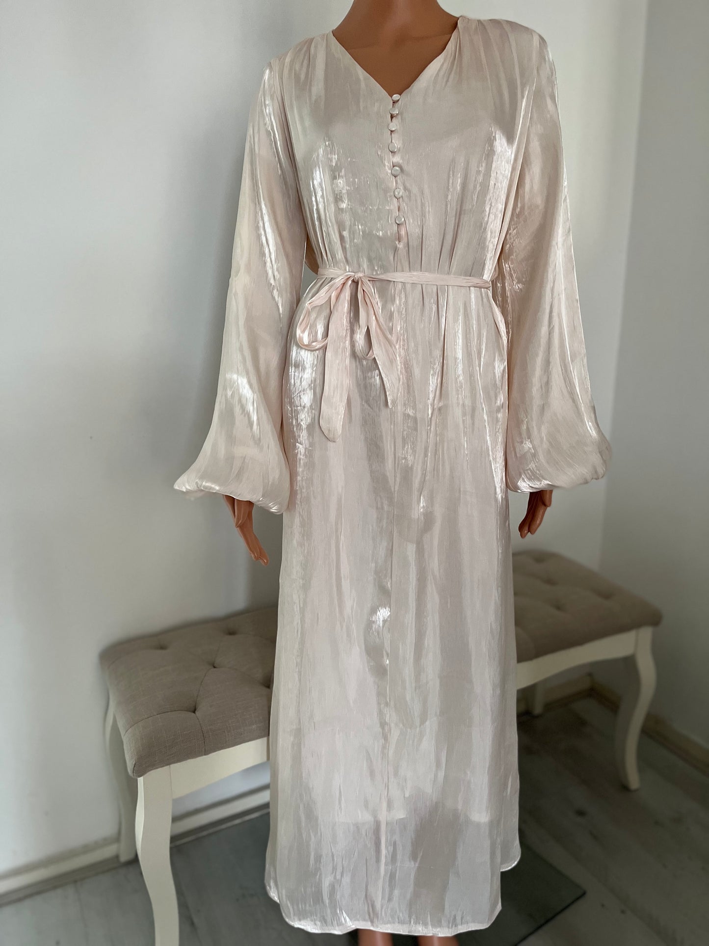 ANBAR MIDI JURK CREME/ZALM