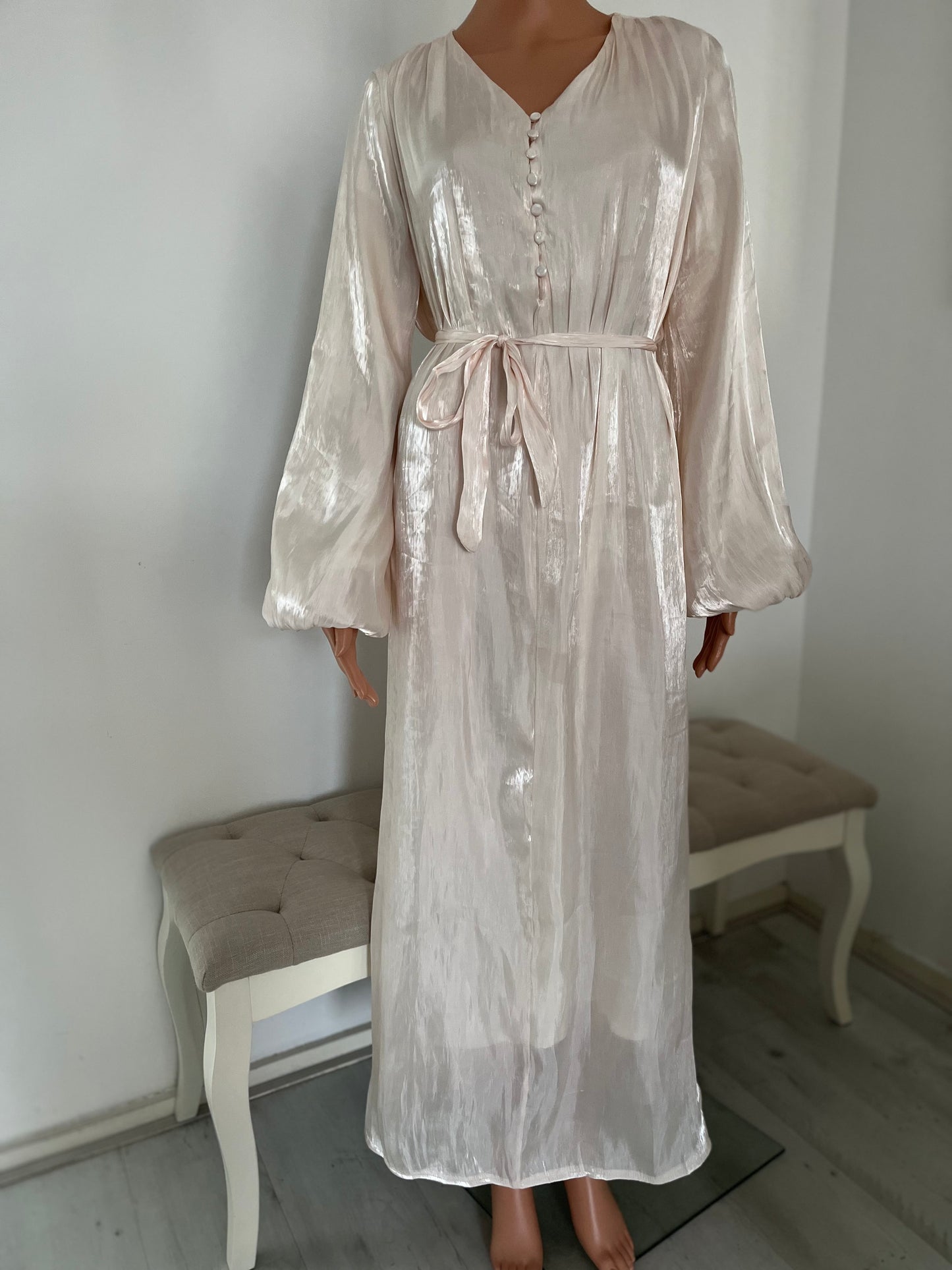 ANBAR MIDI JURK CREME/ZALM