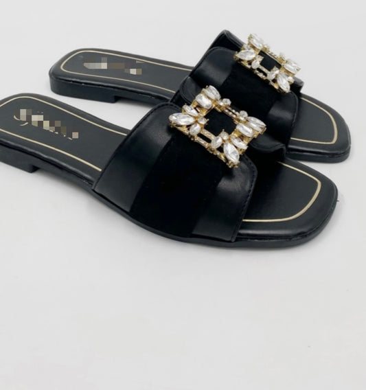 SLIPPERS MET DIAMANT ZWART